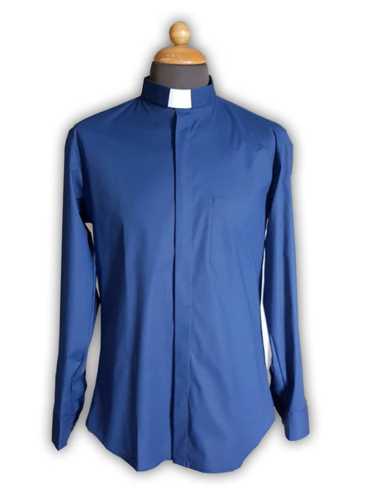 Camicia clergy manica lunga blu